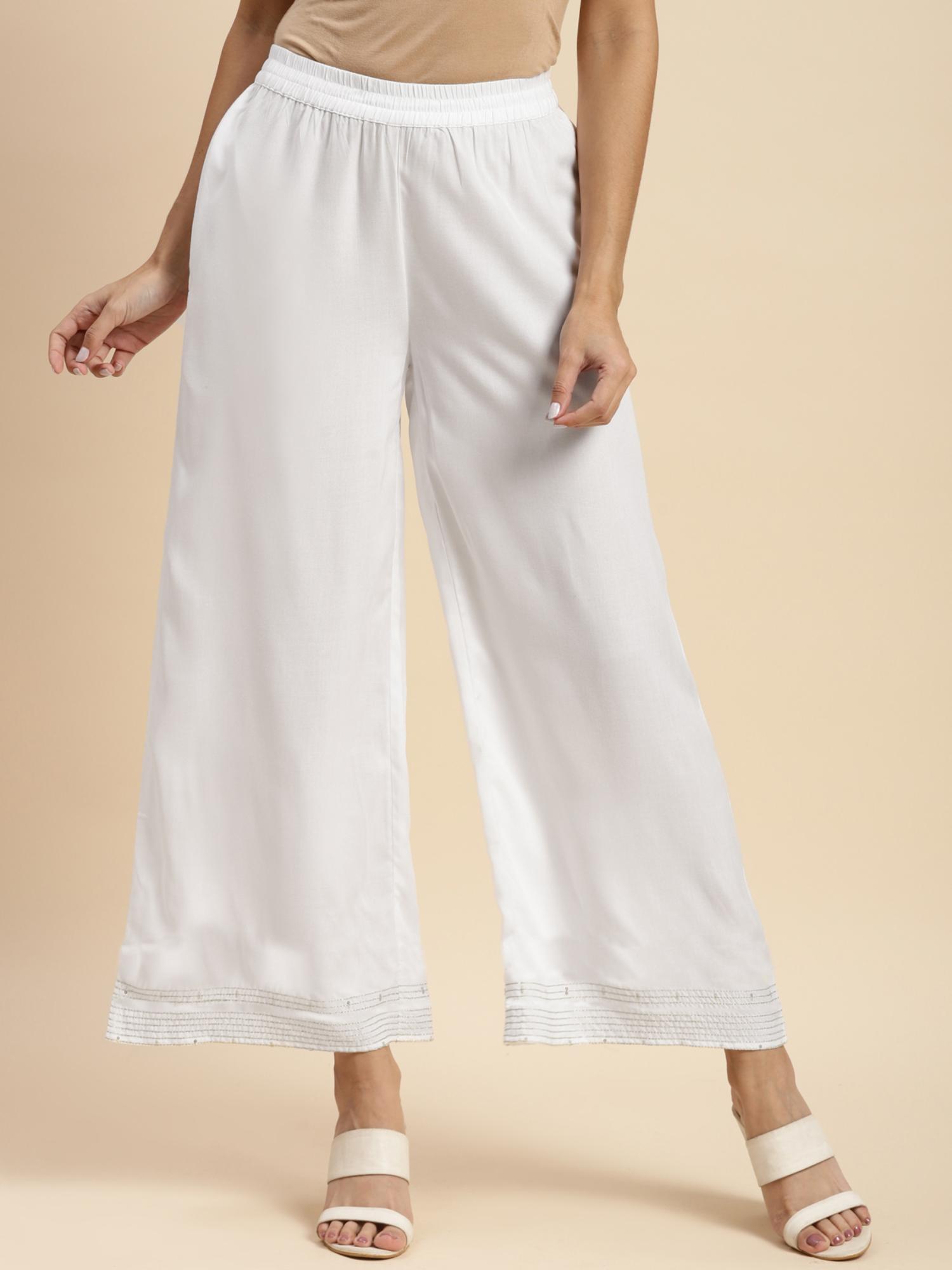 rangita Women Rayon White Solid Embroidered Regular Palazzo-picture-29
