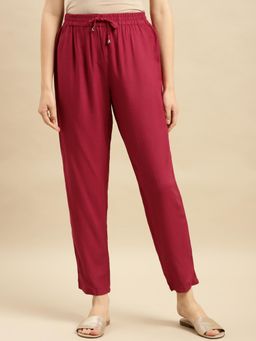 Rangita - Women Rayon Maroon Solid Straight Pant