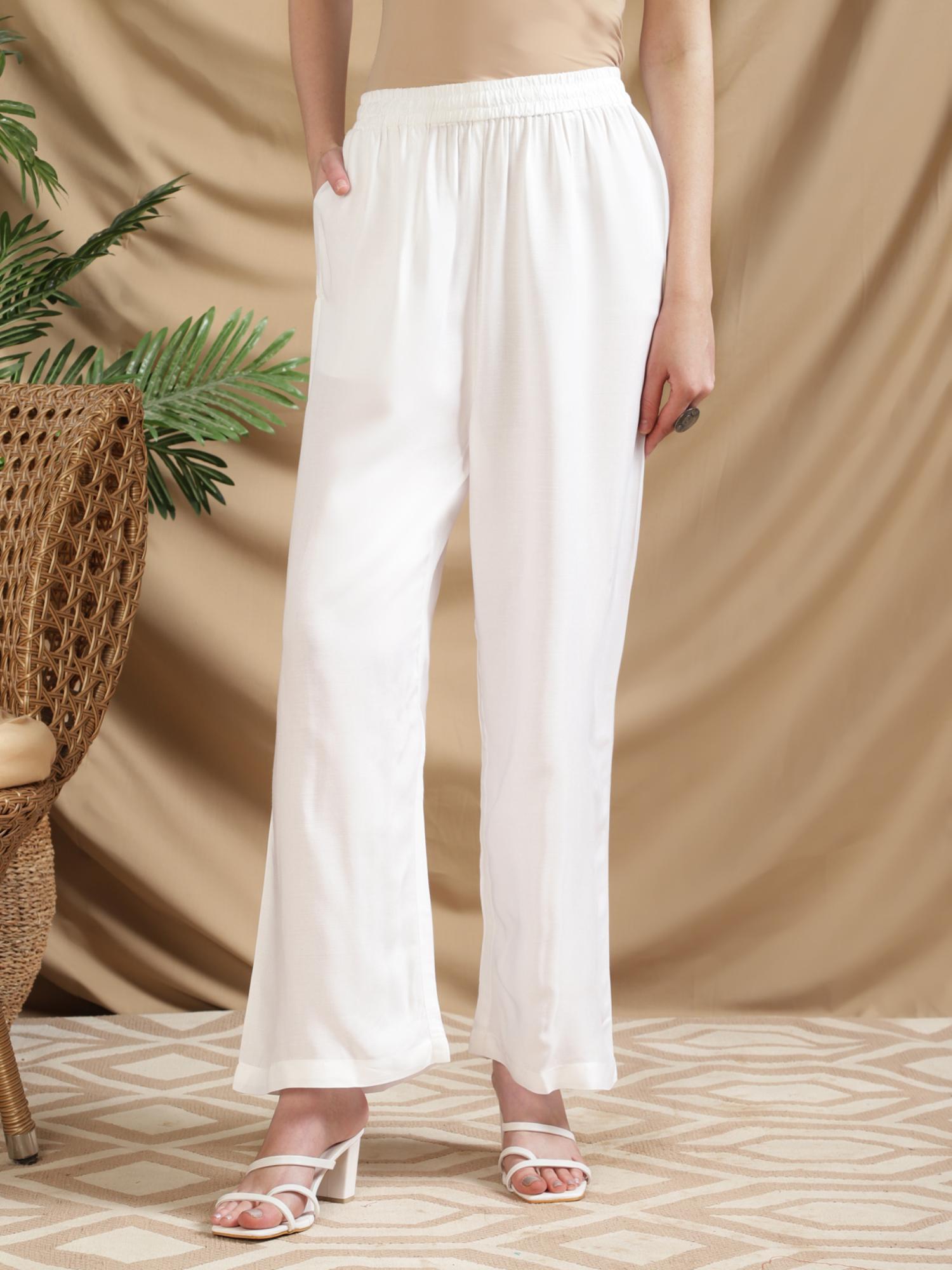 rangita Women Rayon White Solid Palazzo-picture-27