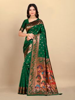 Rangita - Women Paithani Banarasi Silk Saree with Unstitched Blouse - Green