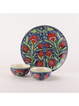 The Decor Mart - White Eye Flower Dinner Plate and 2 Bowls