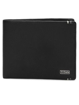 Titan - Solid Leather Bifold Wallet in Color Black