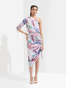 MANDIRA WIRK - Iris Printed One Off Shoulder Midi Dress Multi-color