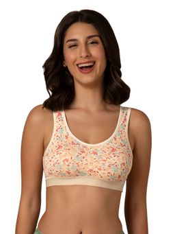 Amante - Women Knit Cotton Floral Beige Non-Padded T-Shirt Bra