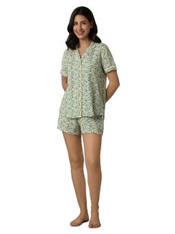 Amante - Women Viscose Floral Green Shirt with Shorts (Set of 2)