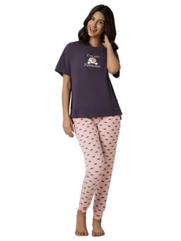 Amante - Women Knit Cotton Printed Multi-Color T-Shirt with Joggers (Set of 2)