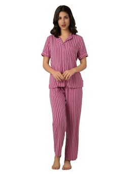 Amante - Women Viscose Stripes Purple Shirt with Pyjama (Set of 2)