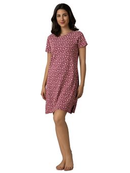 Amante - Women Knit Cotton Floral Maroon Night Dress