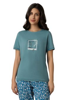 Amante - Women Knit Cotton Printed Blue T-Shirt