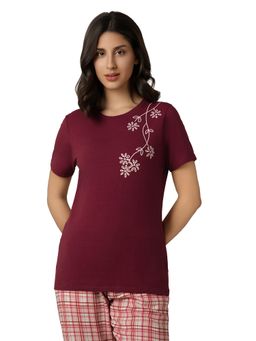 Amante - Women Knit Cotton Floral Purple T-Shirt