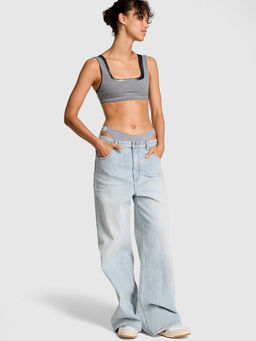 Victoria's Secret - Pink Relay Double Up Square-Neck Grey Sports Bra (M)