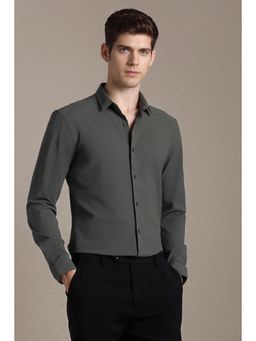 Louis Philippe - Men Grey Textured Full Sleeves Casual Shirt