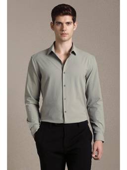 Louis Philippe - Men Grey Textured Full Sleeves Casual Shirt