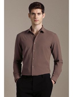Louis Philippe - Men Brown Textured Full Sleeves Casual Shirt