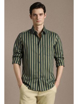 Louis Philippe - Men Green Stripe Full Sleeves Casual Shirt