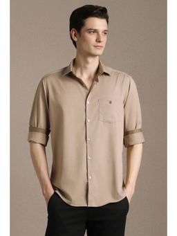 Louis Philippe - Men Beige Solid Full Sleeves Casual Shirt