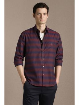 Louis Philippe - Men Red Stripe Full Sleeves Casual Shirt
