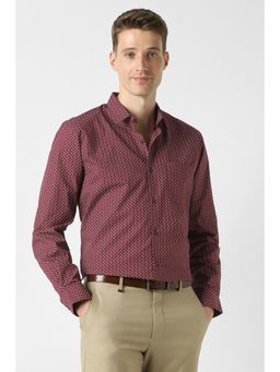 Peter England - Men Maroon Full Sleeves Formal Shirt