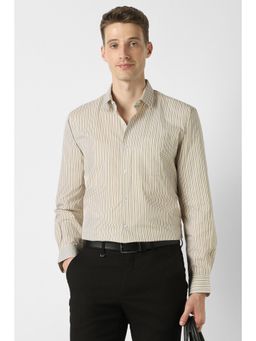 Peter England - Men Beige Full Sleeves Formal Shirt