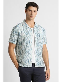 Van Heusen - Men Light Blue Print Half Sleeves Party Casual Shirt