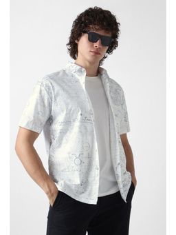 Van Heusen - Men White Print Half Sleeves Party Casual Shirt