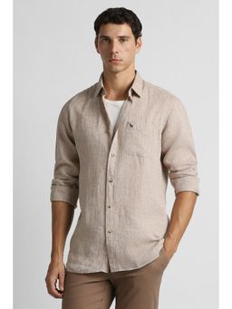 Van Heusen - Men Beige Textured Full Sleeves Casual Shirt