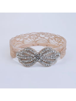 Choko - Lace Rhinestone Bow Hairband for Girls – Champagne Beige Festive/Wedding Wear