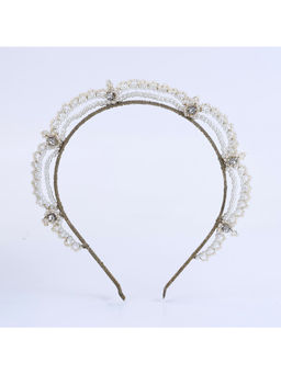 Choko - Triple Row Pearl & Crystal Hairband for Girls – Champagne Shine Wedding Look