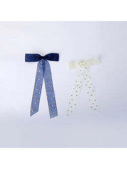 Choko - Bow Hair Clip Set for Girls – Navy Blue & White Festive/Wedding Clips