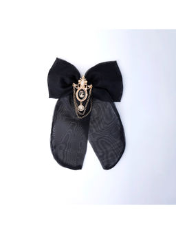 Choko - Royal Emblem Bow Hair Clip for Girls - Black, Gold