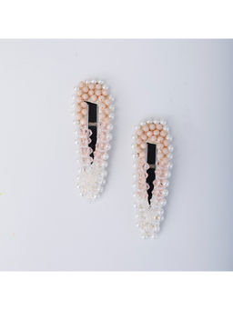 Choko - Beaded Hair Clip Set for Girls – Kids Hair Accessory - Beige Festive/Wedding Wear