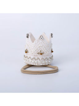 Choko - Lace & Pearl Birthday Crown Rubber Band – White Party & Wedding Accessory