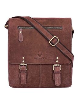 WILDHORN - Classic Genuine Leather Brown Solid Sling Bag for Men