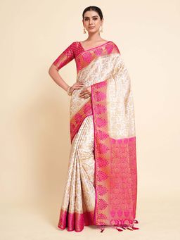 Mimosa - Women'S Kanjivaram Art Silk Saree With Unstiched Blouse