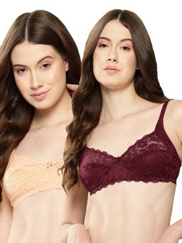 Leading Lady - Full Coverage Non Padded Non Wired T-Shirt Bra Lace Bra Multi-Color (Pack of 2)