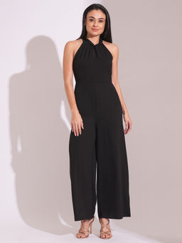 Globus - Women Black Twisted Pleated Detail Wide Leg Jumpsuit