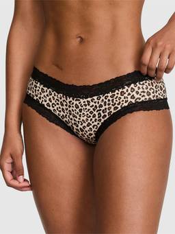 Victoria's Secret - Women Black Animal Printed Lace-Trim Cheeky Brief Panty