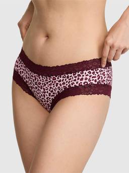 Victoria's Secret - Women Burgundy Animal Printed Lace-Trim Cheeky Brief Panty