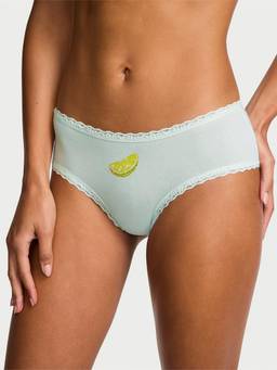 Victoria's Secret - Women Blue Printed Cotton Lace-Waist Brief Panty