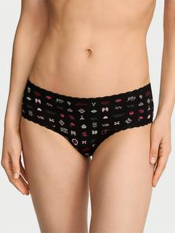 Victoria's Secret - Women Black Cotton Lace-Waist Cheeky Brief Panty