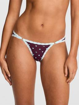 Victoria's Secret - Women Burgundy Printed Cotton Lace Waist Bikini Panty