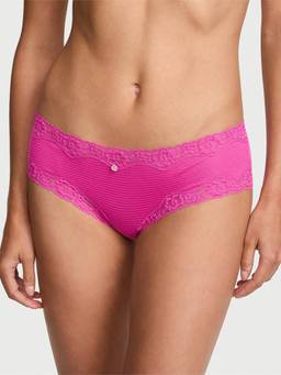 Victoria's Secret - Women Pink Cotton Lace-Waist Brief Panty