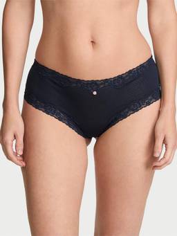 Victoria's Secret - Women Navy Blue Cotton Lace-Waist Brief Panty