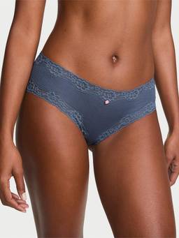 Victoria's Secret - Women Dusky Blue Cotton Lace-Waist Brief Panty