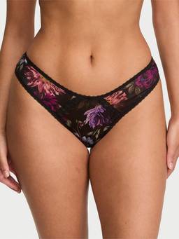 Victoria's Secret - Women Multi-Color Floral Printed Lace-Trim Brazilian Thong