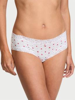 Victoria's Secret - Women White Floral Printed Cotton Lace-Waist Brief Panty