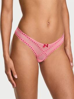 Victoria's Secret - Women Pink Dream Angels Ribbon Slot Mesh Brazilian Thong