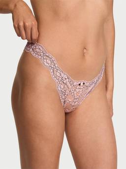Victoria's Secret - Women Light Pink Dream Angels Lace Peekaboo Brazilian Thong