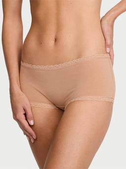 Victoria's Secret - Women Beige Cotton Lace Waist Boyshorts
