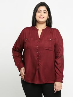 Style Quotient - Women Maroon Solid Plus Size Shirt